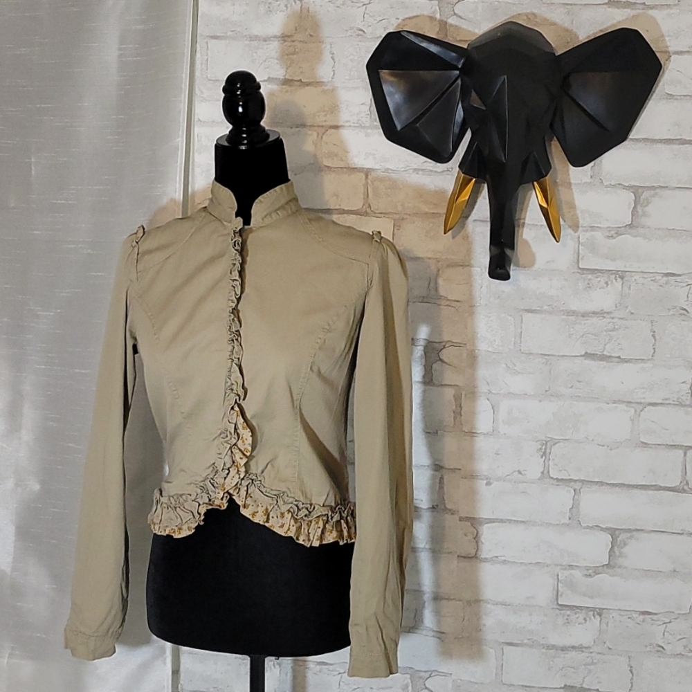 Tan/Khaki Ruffle Blazer Jacket Size Small - Picture 2 of 7